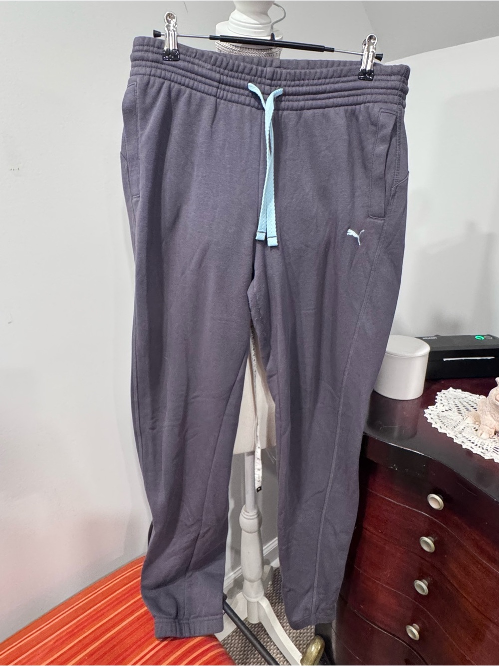 Puma Dark Gray Joggers with Light Blue Drawstring
